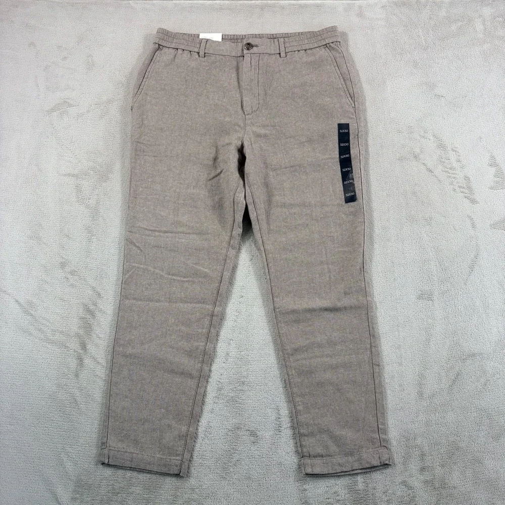 Banana Republic Athletic Fit Linen Blend Pants Men 32x27 in Taupe Tapered NWT